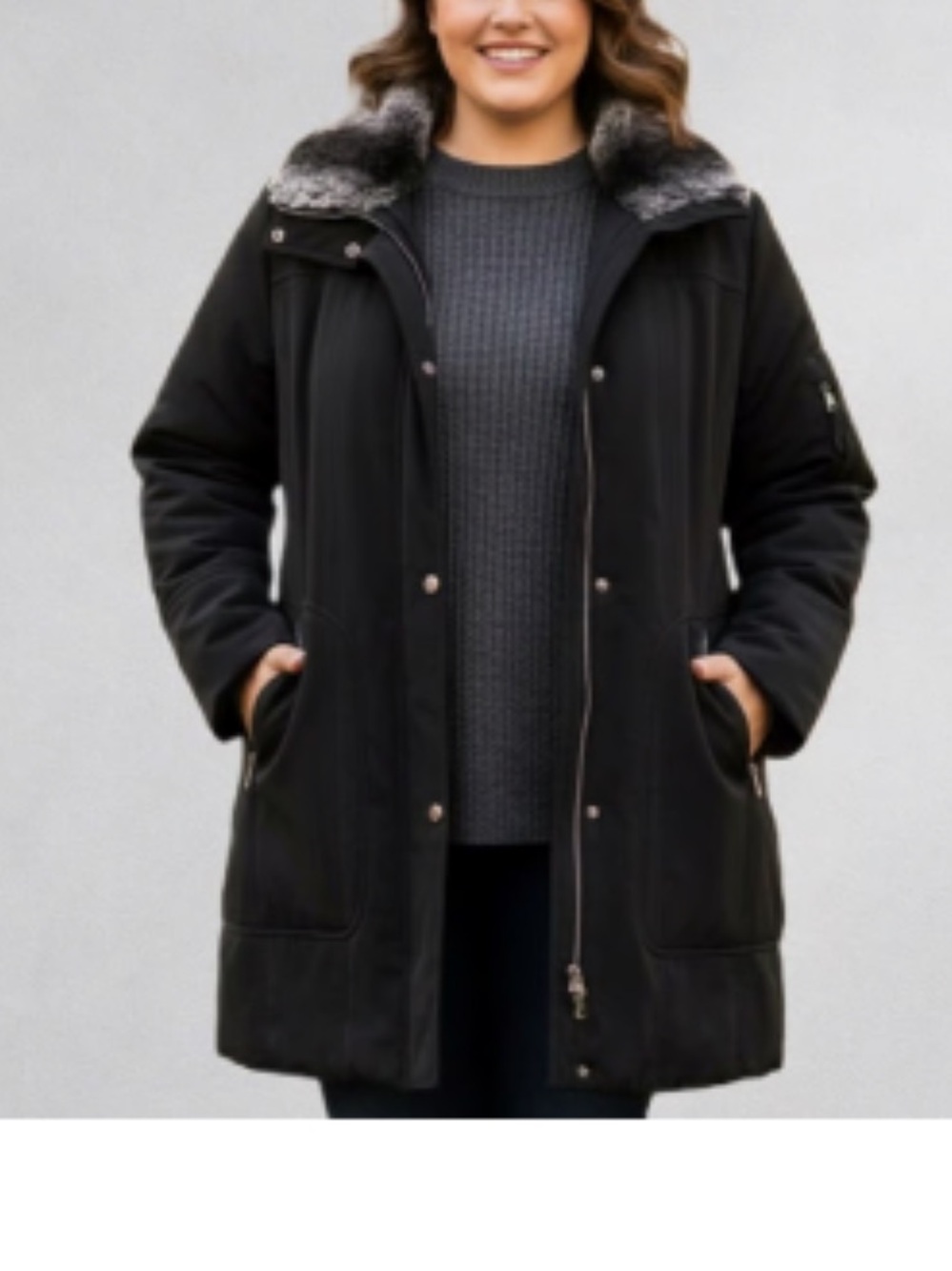 Croft & Barrow Parka Mid-length Full Zip Faux Fur Trim Plus Size 1X EC